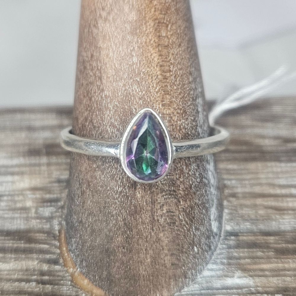 Sterling Silver Pear Cut Mystic Topaz Sz 10.25 NWT Dainty Stacking Ring